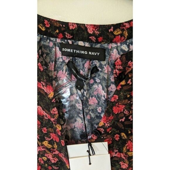 Something Navy Women Top Floral Moody Ruffle Button Down Casual Oversized Small - Picture 12 of 13